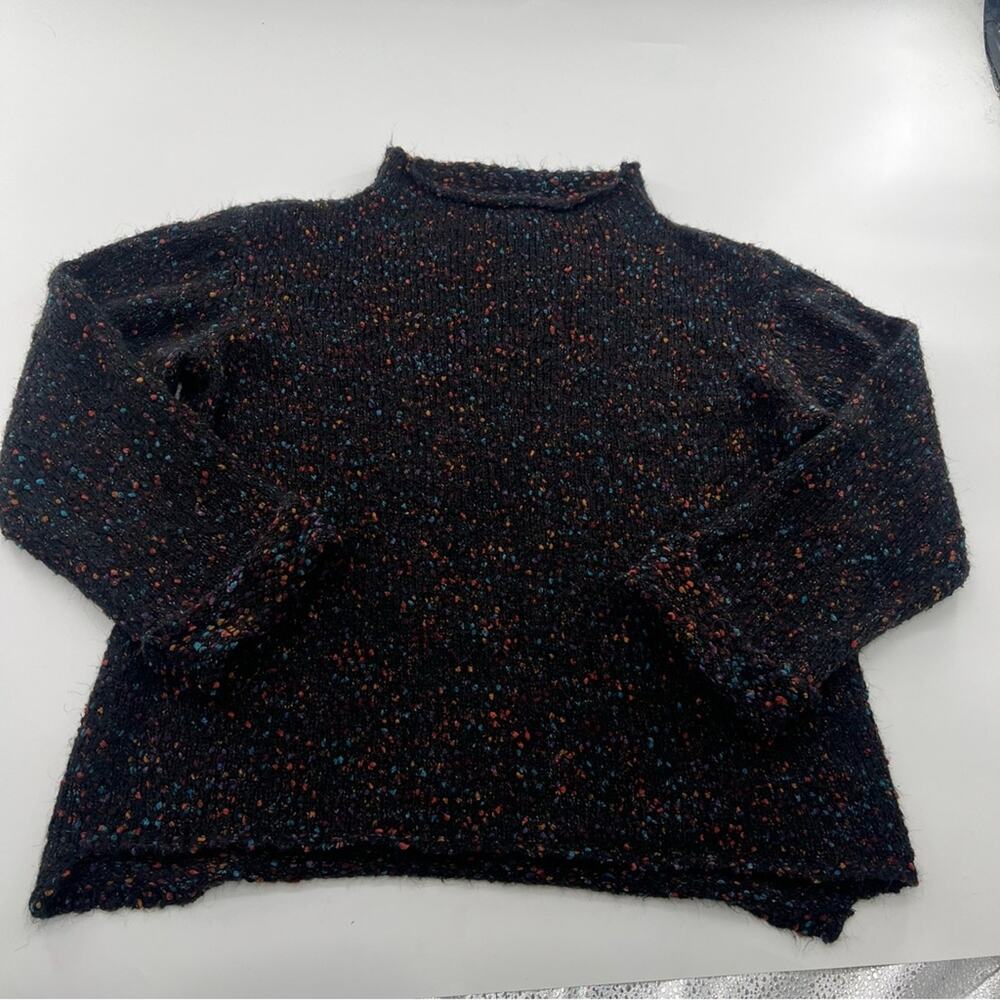 Habitat Clothing to Live in Women’s Confetti Pullover Sweater Black Funnel Neck
